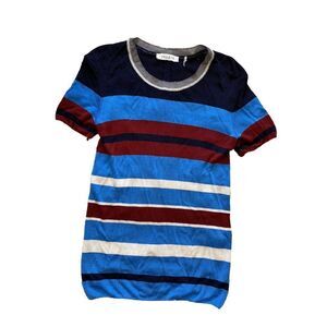 Sandro Paris Knit Top Striped Turquoise White Dark Red Navy Blue Size 2